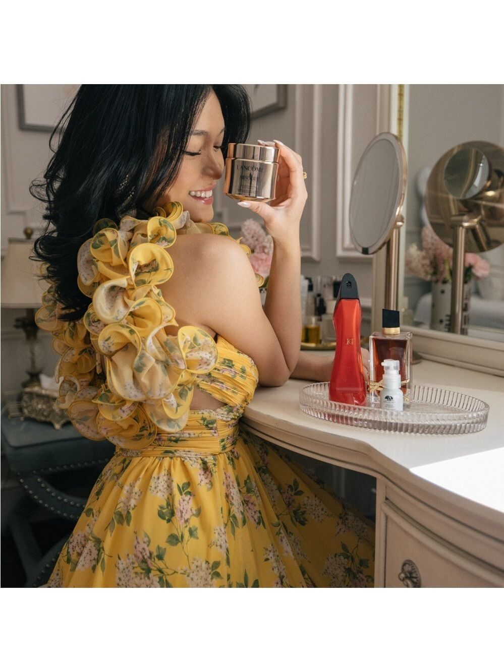 ANTONIO MELANI Yellow Floral Maxi Dress with Rosette Shoulders - Picture 5 of 8